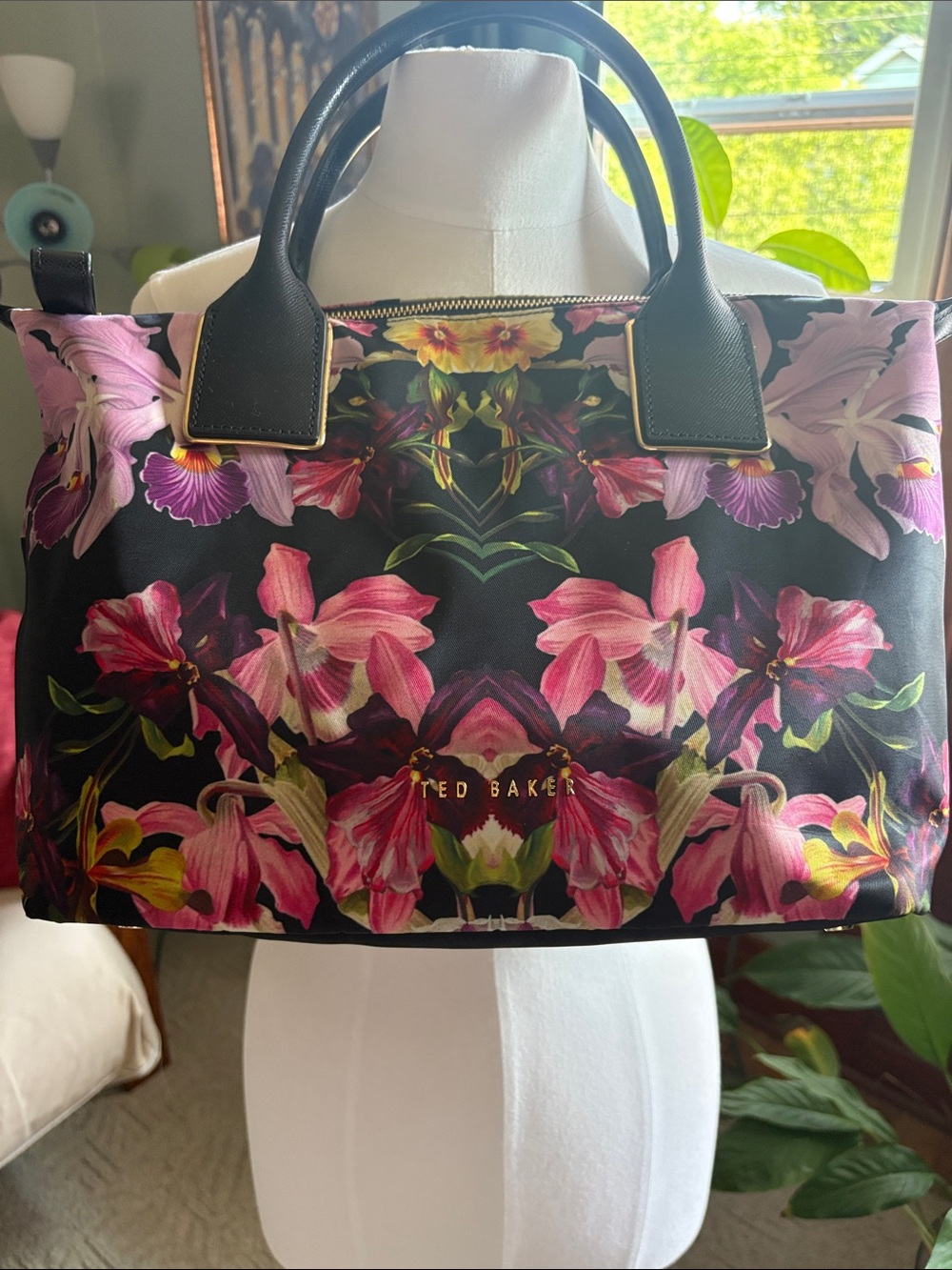 Ted Baker Black Floral-Print Tote with Pink & Purple Blooms